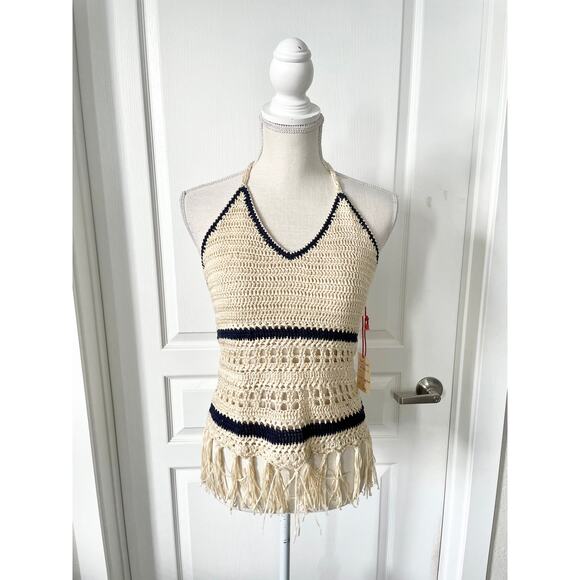 RAGA Crochet Tassel Halter Top Eggshell Size Small New - Picture 3 of 8